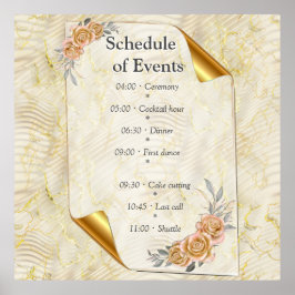 Gold Elegante Ripple Effect & Rose Blätter und Vog Poster