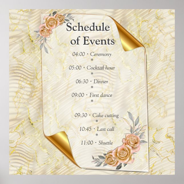 Gold Elegante Ripple Effect & Rose Blätter und Vog Poster (Vorne)