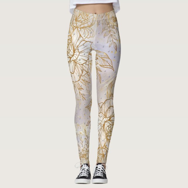 Gold Elegante Rose zeichnend Leggings (Vorderseite)