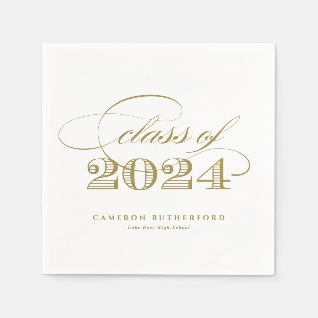Gold Elegante Script 2024 Graduation Party Serviette (Vorderseite)