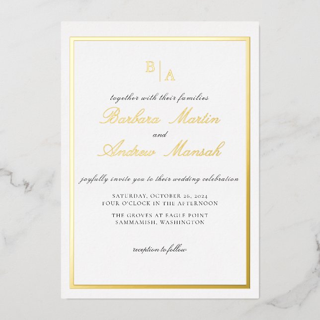 Gold Elegante Script Minimalistisch Wedding Folieneinladung (Vorderseite)