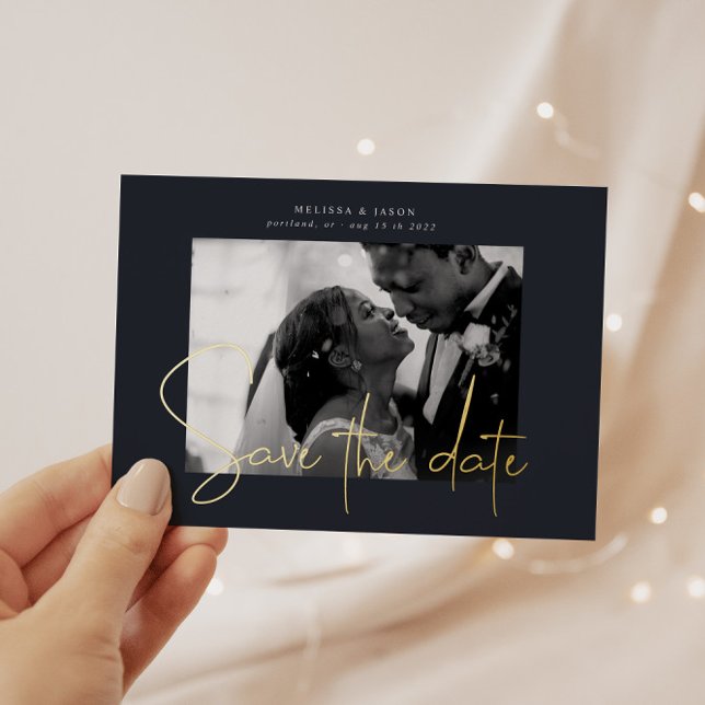 Gold Elegante Script Save the Date Hochzeit Folieneinladung (Von Creator hochgeladen)