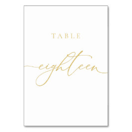 Gold Elegante Script-Tischnummer Achtzehn Tischnummer