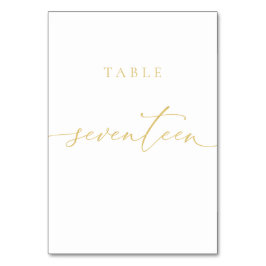 Gold Elegante Script-Tischnummer siebzehn Tischnummer