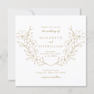 Gold Elegante Simple Cherry Blooming Blossom Kranz Einladung