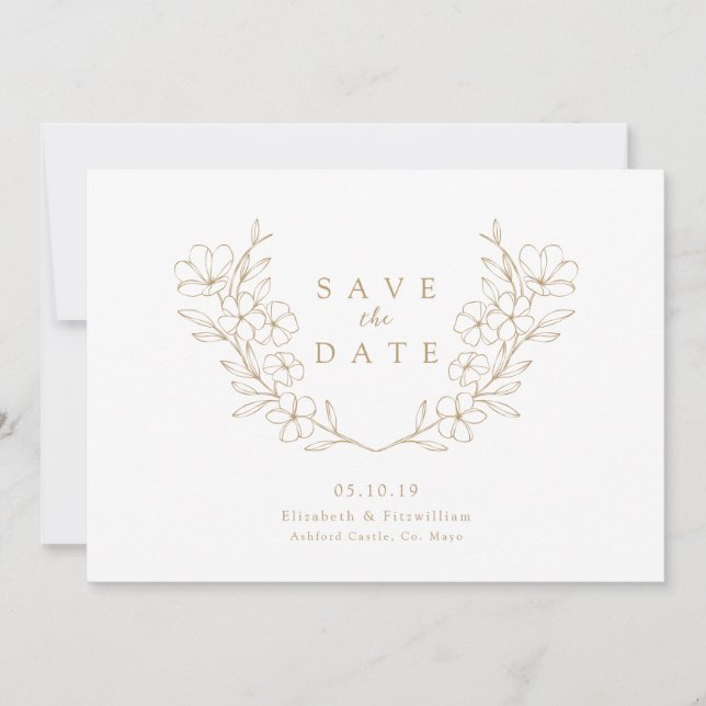 Gold Elegante Simple Cherry Blooming Blossom Kranz Save The Date (Vorderseite)