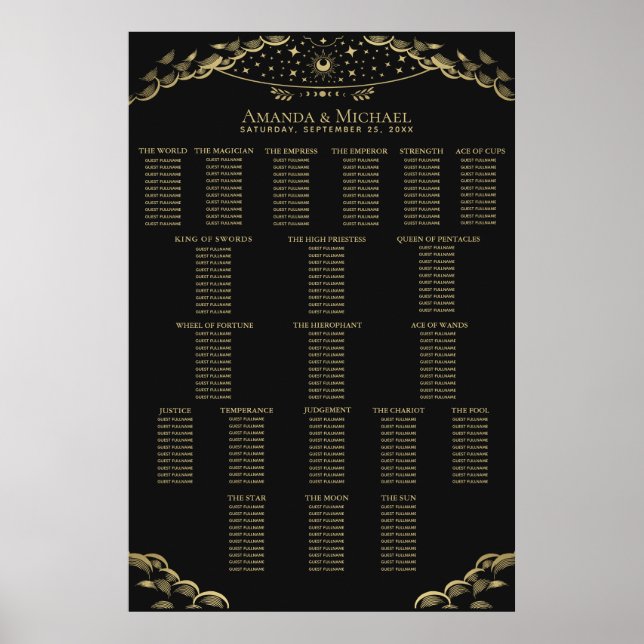 Gold elegante Übersicht über das mystische Tarot b Poster (Vorne)