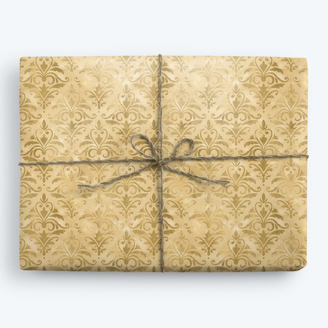 Gold Elegante Viktorianisch Damask Geschenkpapier (Von Creator hochgeladen)