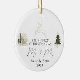 Gold Elegante Wasserfarbe Verheiratet Weihnachten Keramik Ornament