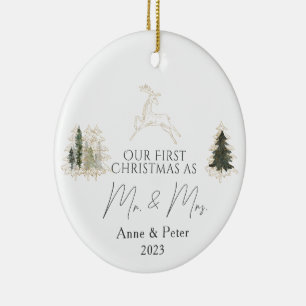 Gold Elegante Wasserfarbe Verheiratet Weihnachten Keramik Ornament