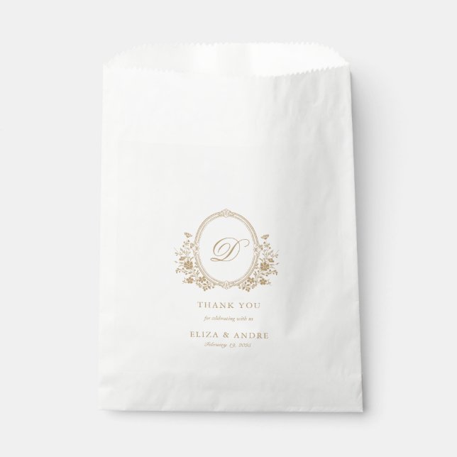 Gold Elegante Wedding Monogram Fevor Bag Geschenktütchen (Vorderseite)
