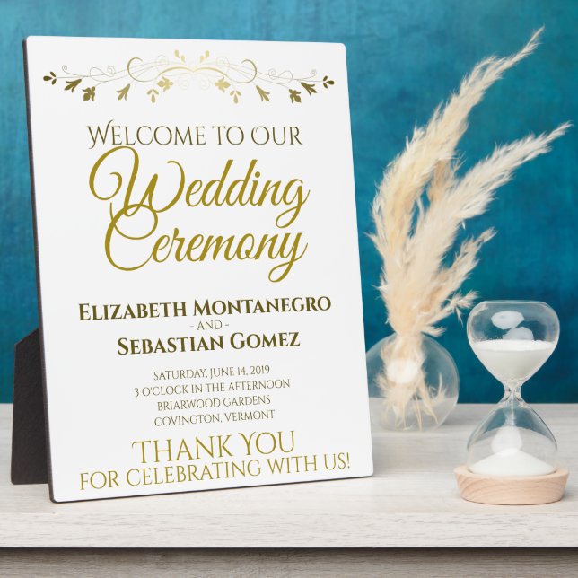 Gold Elegante Wedding Welcome Plaque Fotoplatte (Seite)