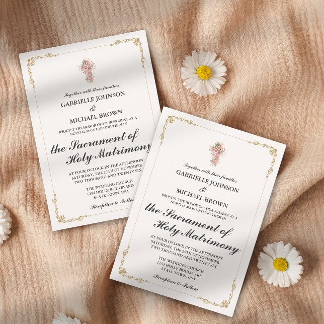 Gold Eleganter Border Nuptial Mass White Einladung (Von Creator hochgeladen)