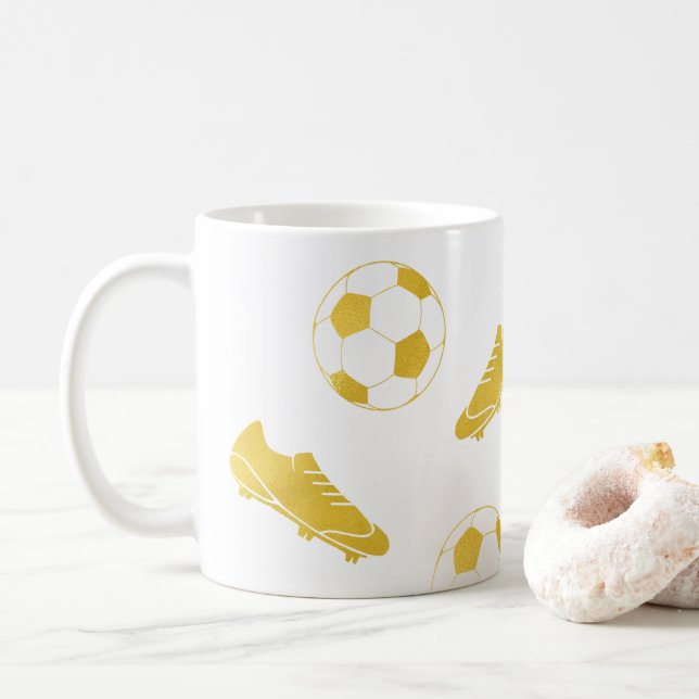 Gold Eleganter Classic Soccer Cleats Ball Kaffeetasse (Mit Donut)