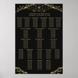 Gold Eleganter Mystischer Tarot-Hochzeits-Sitzplan Poster