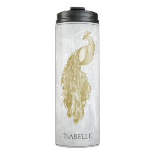 Gold Eleganter Pfau Personalisiert Thermal Tumbler Thermosbecher