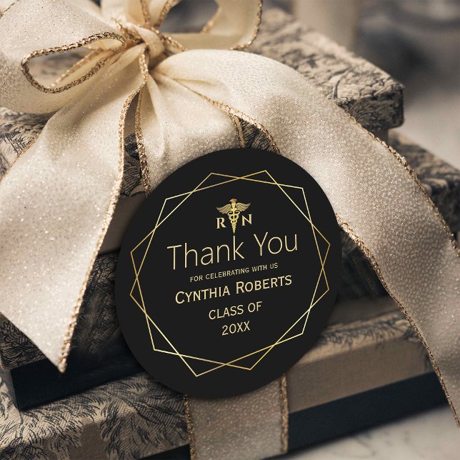 Gold Eleganter Verzierter romantischer medizinisch Runder Aufkleber (The Finishing Touch: Adding Elegance to Your Medical Graduation with Gold Thank You Stickers#nursing)