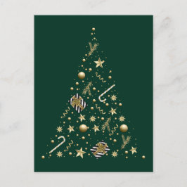 Gold Eleganter Weihnachtsbaum über Smaragdgrüne We Postkarte
