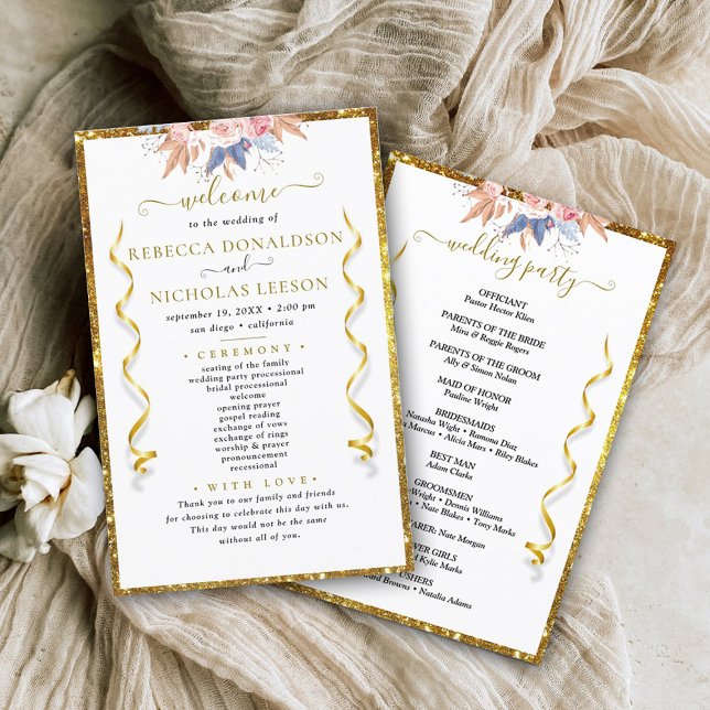Gold Elegantes Calligrafy Wedding Programm (Von Creator hochgeladen)
