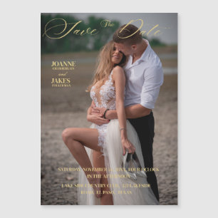 Gold Elegantes Foto Save the Date Magneteinladung