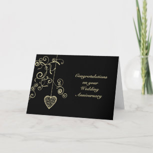 Gold Elegantes Herz Hochzeitsjubiläum Karte