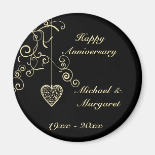 Gold Elegantes Herz Hochzeitstag Memento Magnet
