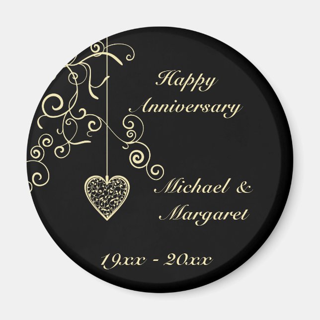 Gold Elegantes Herz Hochzeitstag Memento Magnet (Vorne)