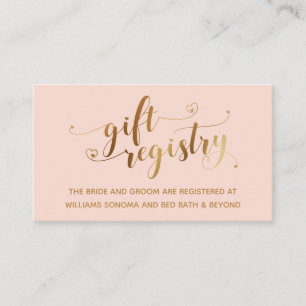 Gold Elegantes Herzenskript, Blush Gift Registry Begleitkarte