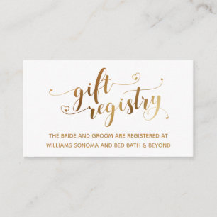 Gold Elegantes Herzenskript, White Gift Registry Begleitkarte