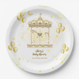 Gold Elegantes Magisches Karussell-Baby-Shower Pappteller