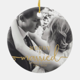 Gold Elegantes Merry & Verheiratetes Weihnachts-Fo Keramik Ornament