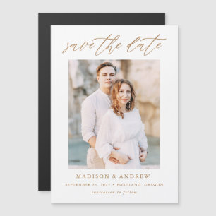 Gold Elegantes Script-Foto Save the Date Magneteinladung