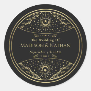 Gold Elegantes Tarot Wedding Classic Round Sticker