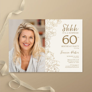 Gold Elegantes Überraschungs-Foto 60. Geburtstag Einladung