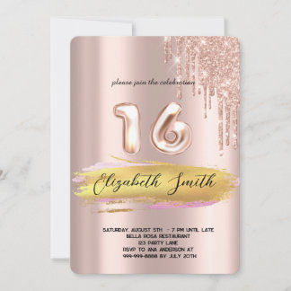 Gold Eleganz, Rose Gold 16 . Geburtstag Invitati Einladung