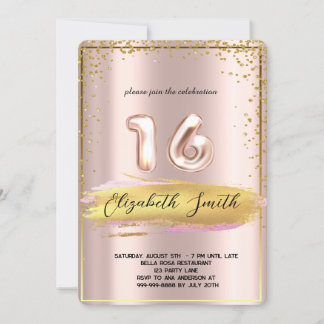 Gold Eleganz, Rose Gold 16 . Geburtstag Invitati Einladung