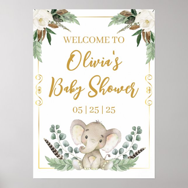 Gold Elephant Baby Shower Poster (Vorne)
