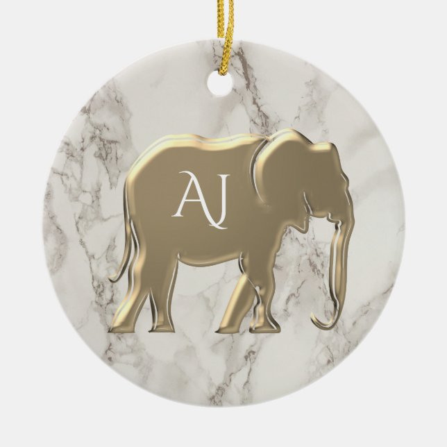 Gold Elephant Marble Mit Monogramm Keramik Ornament (Vorne)