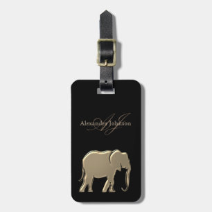 Gold Elephant Mit Monogramm Chic Black Gepäckanhänger
