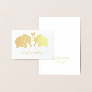 Gold Elephant-Paar mit Herzenslust zum Jubiläum Folienkarte