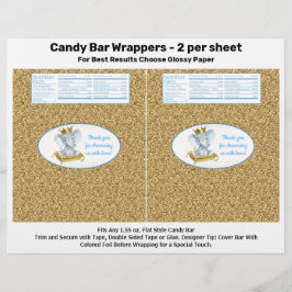 Gold Elephant Prince Baby Shower Candy Bar Wrapper Flyer