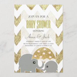 Gold Elephant Umbrella Baby Shooter Party laden ei Einladung