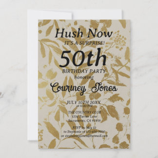 Gold Elfenbein Botanical 50. Geburtstag 2.0 Einladung