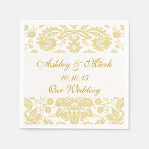 Gold-Elfenbein-Damask-Hochzeitspapier-Servietten Serviette