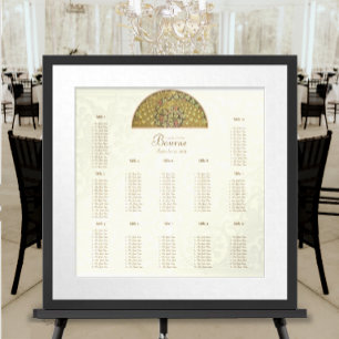 Gold Elfenbein Vintage Pfauen Liebesvögel 12 Tisch Poster