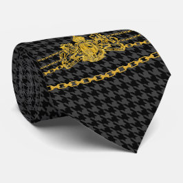 Gold Emblem Chain Trim Black Gray Hahnentrittmuste Krawatte