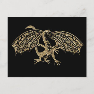 Gold Embossed Dragon Fantasy Postkarte