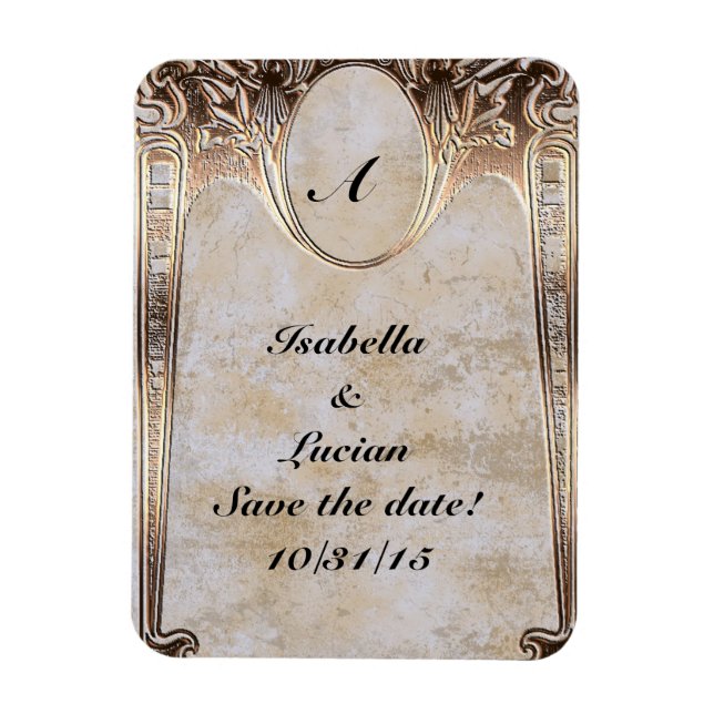 Gold Embossed Look Steamunk Wedding Magnet (Vertikal)