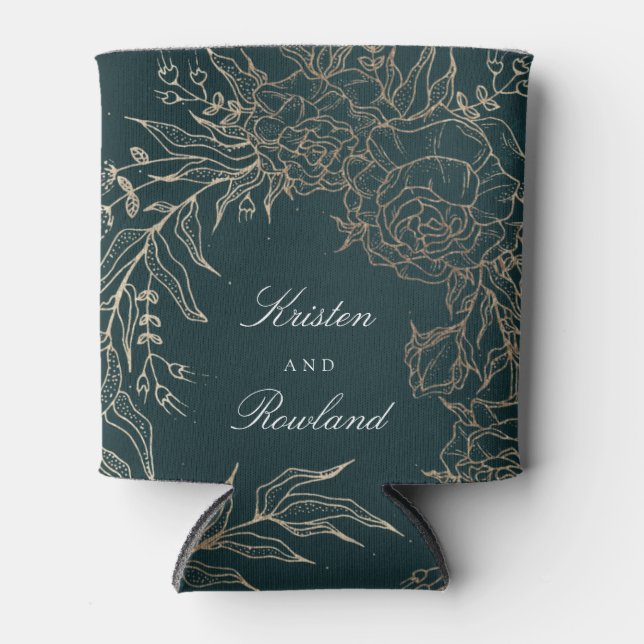 Gold Emerald Blume Wreath Emerald Green Wedding Dosenkühler (Vorderseite)