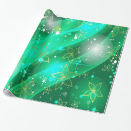 Gold & Emerald Floral Sparkle Muster Geschenkpapier
